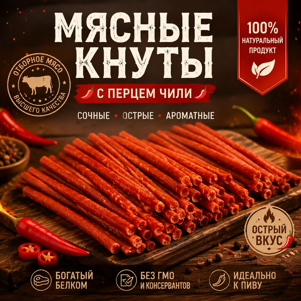 Мясные кнуты с перцем чили 200 гр