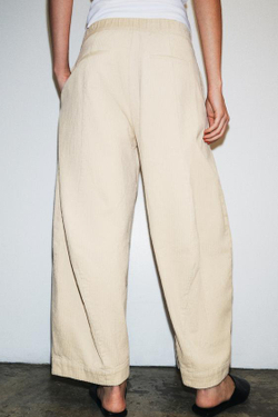 ZARA ВЕЛЬВЕТОВЫЕ БРЮКИ BARREL FIT — ZW COLLECTION, ЭКРЮ