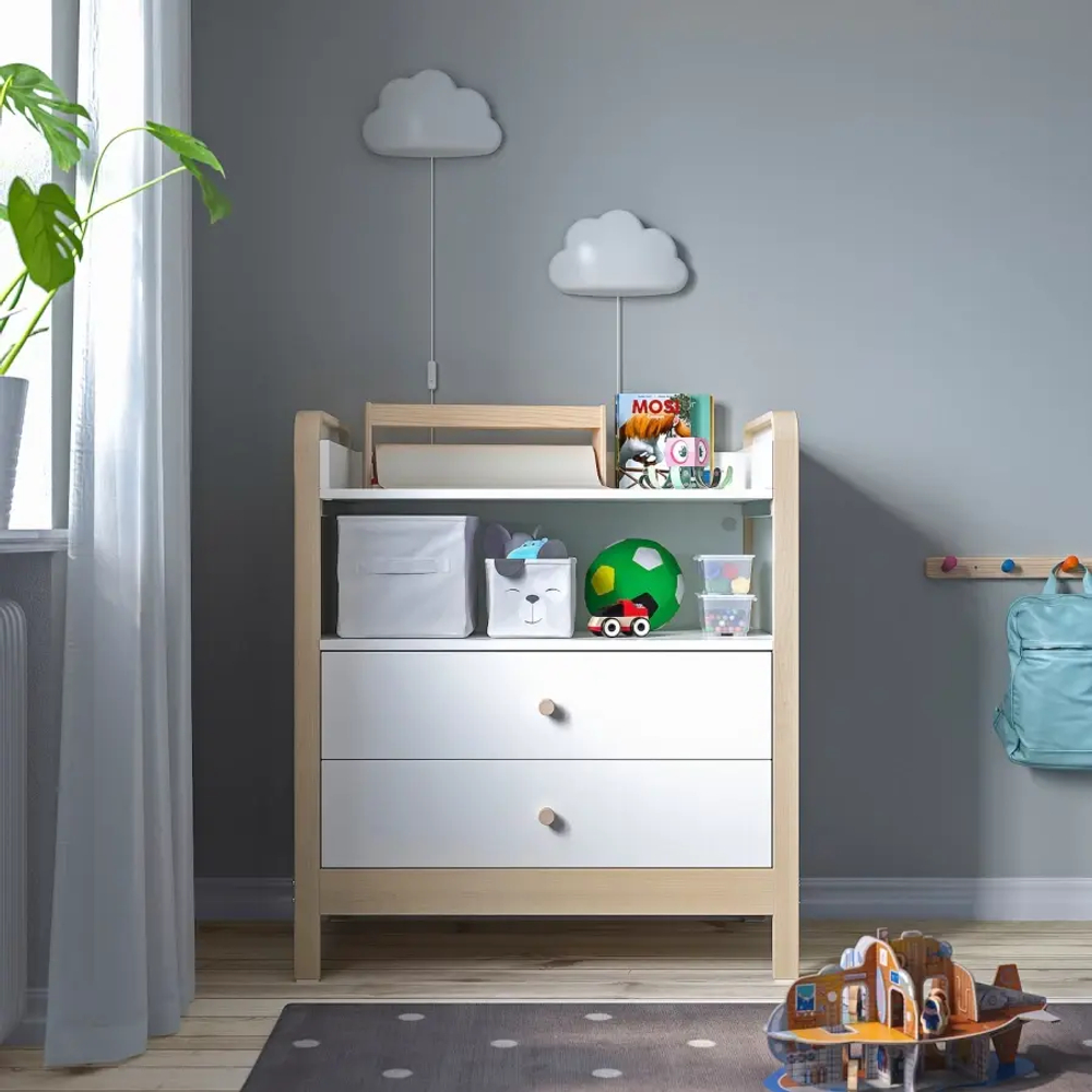 Комод с пеленальным столиком - ÄLSKVÄRD /АLSKVАRD IKEA/ АЛЬСКВАРД ИКЕА,  106х94 см, белый/под беленый дуб