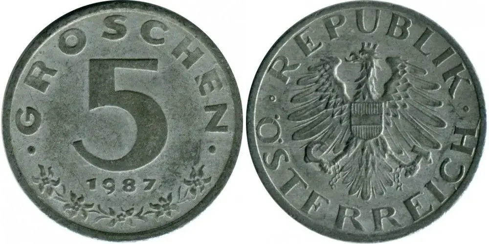 Австрия 5 грошей, 1948-1994 Герб XF