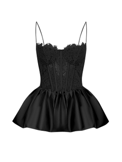 Топ-бюстье из кружева с баской из шелка