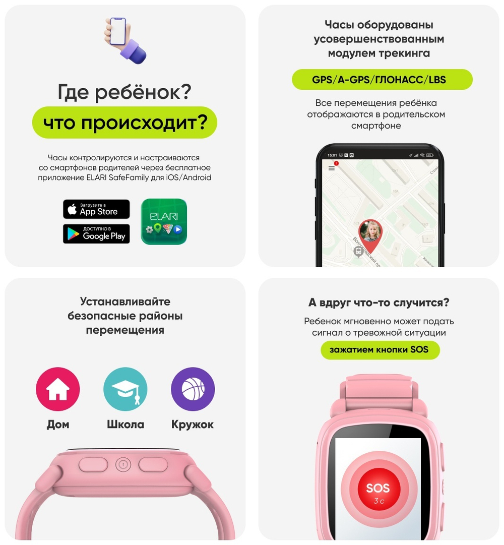 Смарт-часы Elari KidPhone 2 серый-розовый