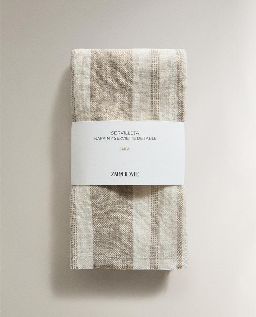 ZARA HOME ПЛОТНЫЕ ЛЬНЯНЫЕ САЛФЕТКИ В ПОЛОСКУ (НАБОР ИЗ 2 ШТ.), ЭКРЮ