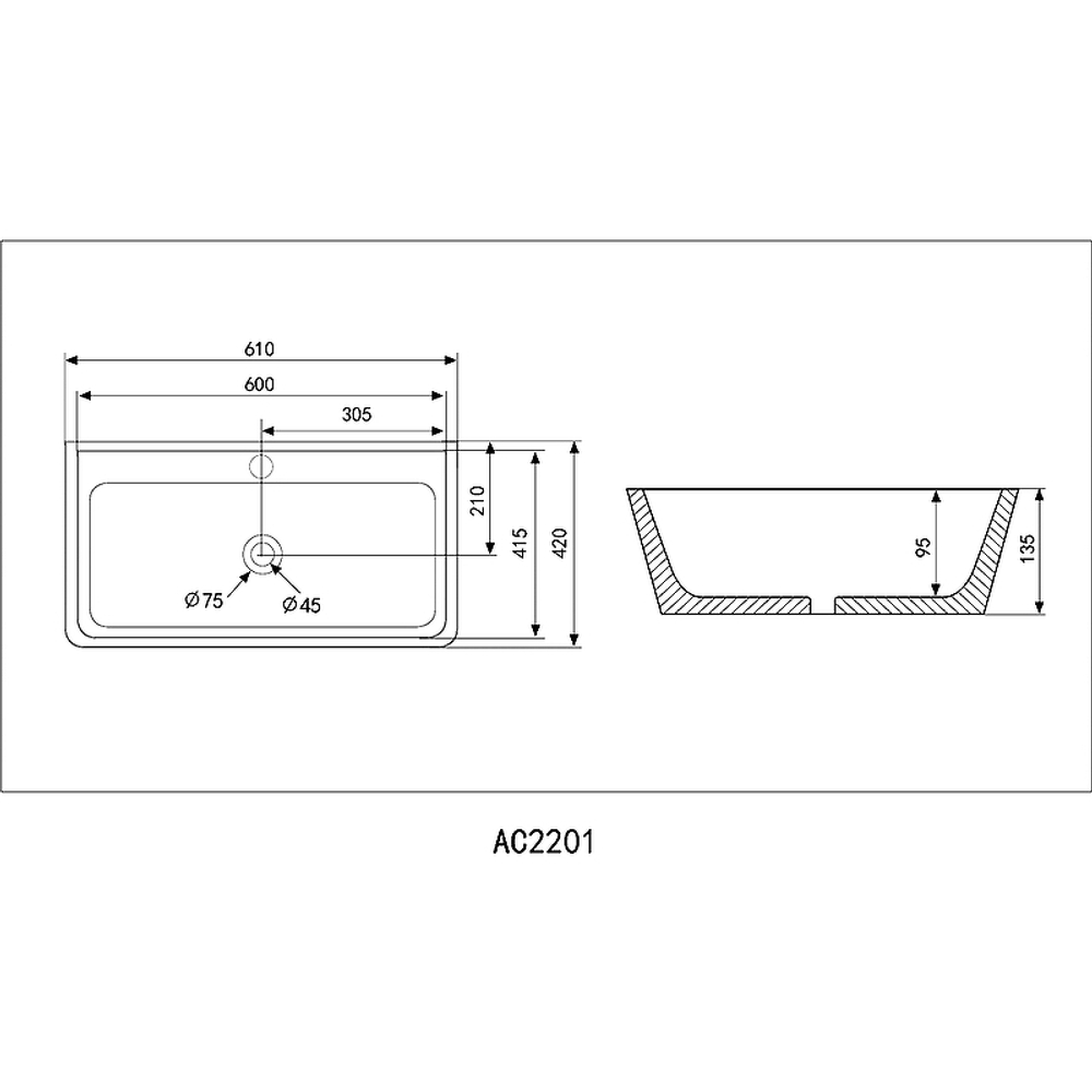 Раковина Abber Rechteck 61 AC2201 Белая