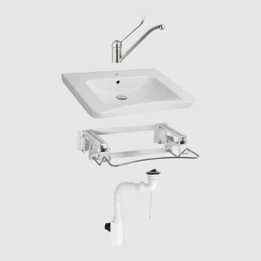 Комплект (Раковина МГН, пневматическое крепление, смеситель, сифон) NOFER H12 белый