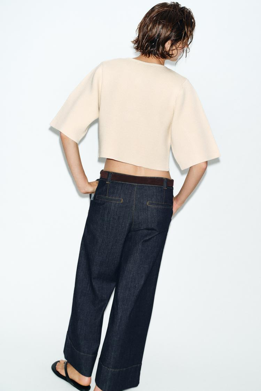 ZARA УКОРОЧЕННЫЙ ВЯЗАНЫЙ КАРДИГАН, ЭКРЮ