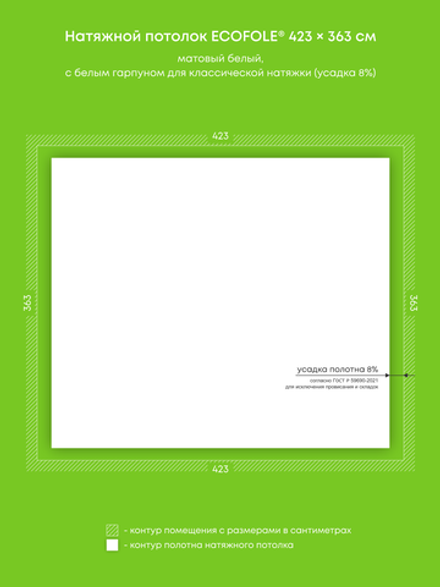 Матовый натяжной потолок 15.4 м2