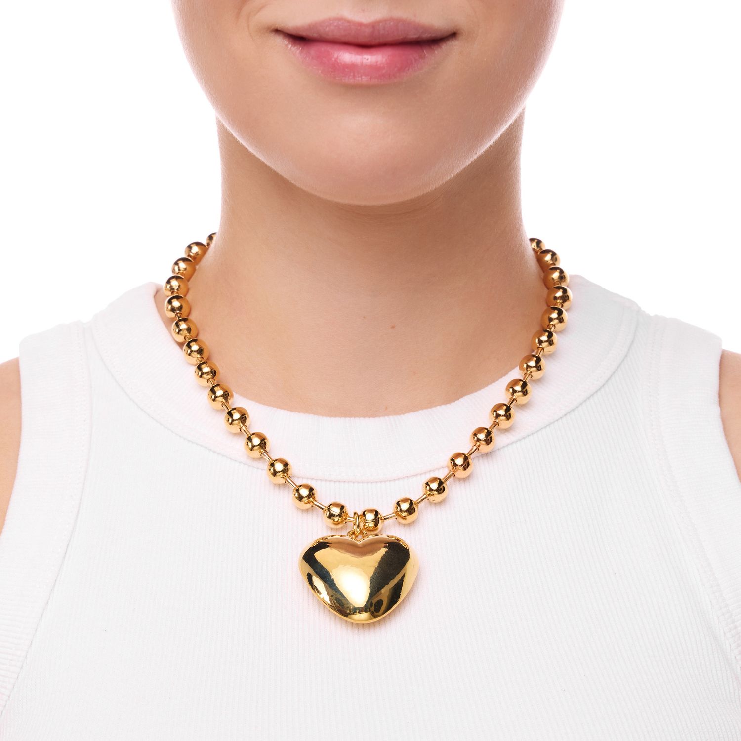 Колье Big Heart Necklace With Beads - Gold