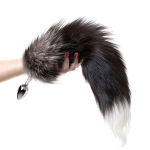 Серебристая металлическая анальная втулка 45см с хвостом чернобурой лисы размер M ToyFa Metal 712026-M