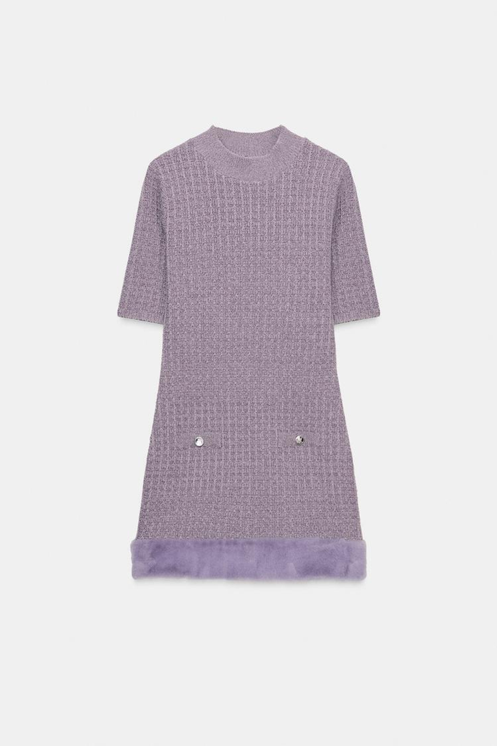 ZARA ПЛАТЬЕ С ФАКТУРНОЙ ОТДЕЛКОЙ И ЭФФЕКТОМ МЕХА, ЛИЛОВЫЙ