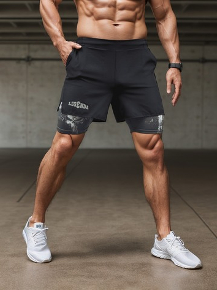 Шорты двойные тренировочные LEGENDA Каратель черный