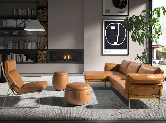 Пуф из кожи цвета Camel 5172