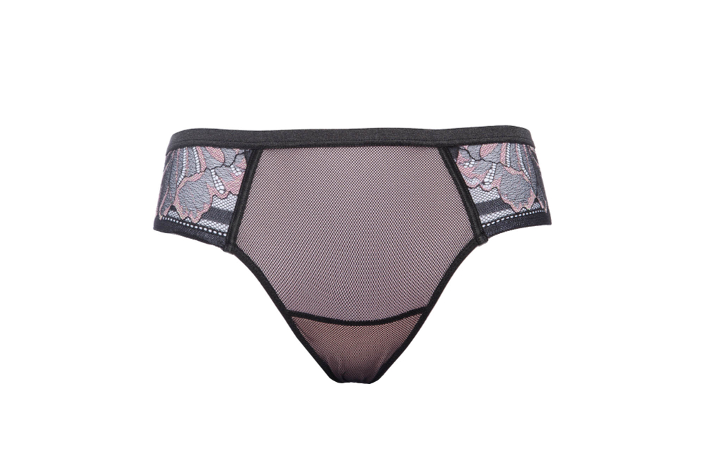 Трусики-бразилиана Glossy Iris с эффектом мерцания (Размер: 42) (Цвет: черный с розовым)