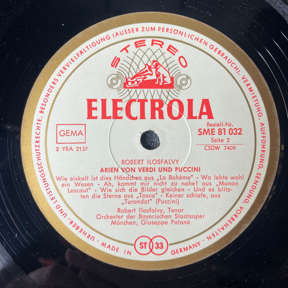 Винтажная виниловая пластинка LP Ilosfalvy Robert, Giuseppe Patane, Orchester Der Bayerischen Staatsoper Munchen, Arien Von Verdi Und Puccin Арии Верди и Пуччини (Германия 1969)