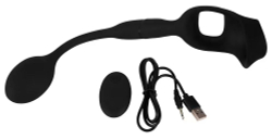 Черное виброкольцо с анальной пробкой Cock Ring with RC Butt Plug