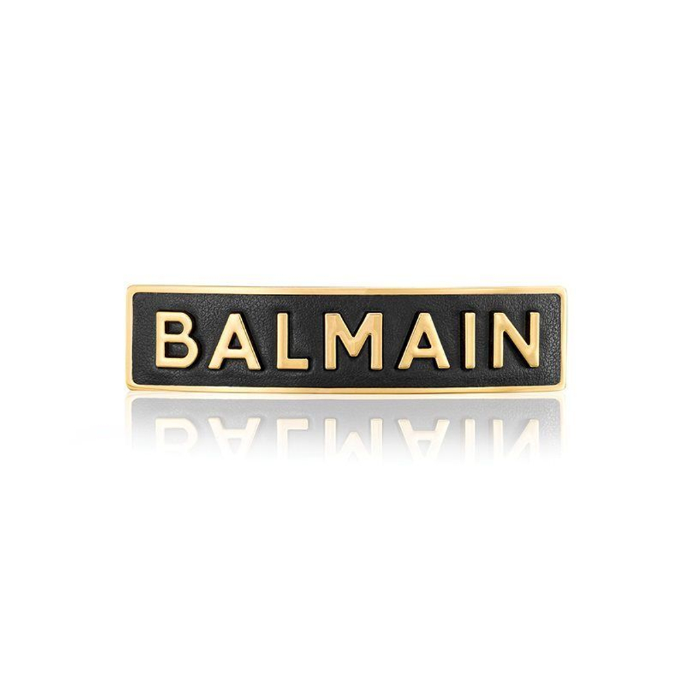 Balmain Hair Couture Заколка-автомат кожаная черная с золотыми буквами BALMAIN размер M Limited Edition Barrette Pour Cheveux M Gold FW20