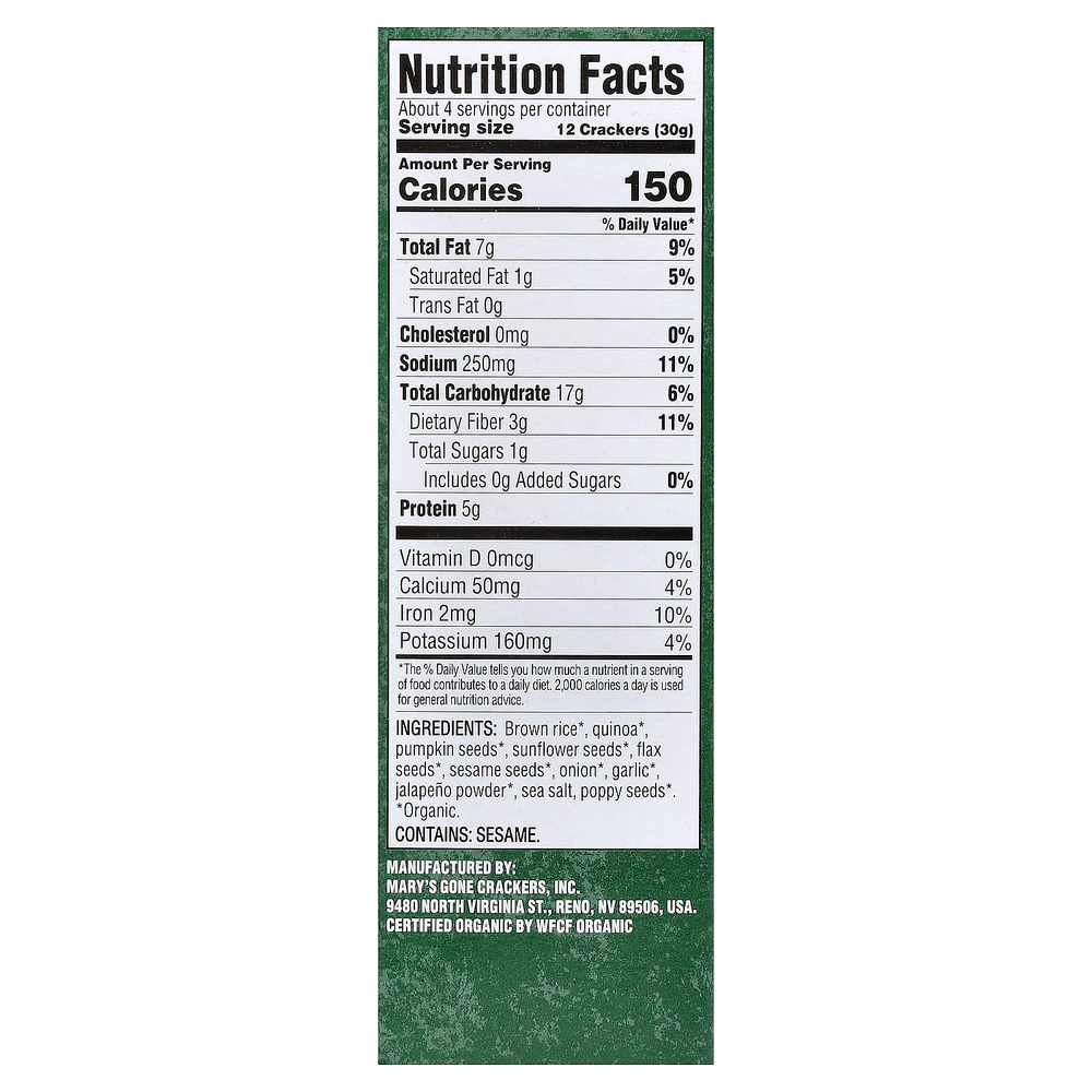 Mary's Gone Crackers, органические крекеры из суперсемена, халапеньо, 113 г (4 унции)