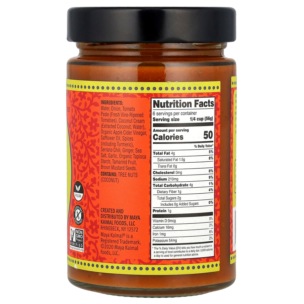 Maya Kaimal, Spicy Vindaloo, индийский соус на медленном огне, пряный, пикантный кокос и чили, 354 г (12,5 унции)
