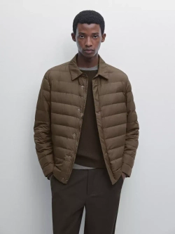 Massimo Dutti Непромокаемая легкая парка из смесового пуха, коричневый