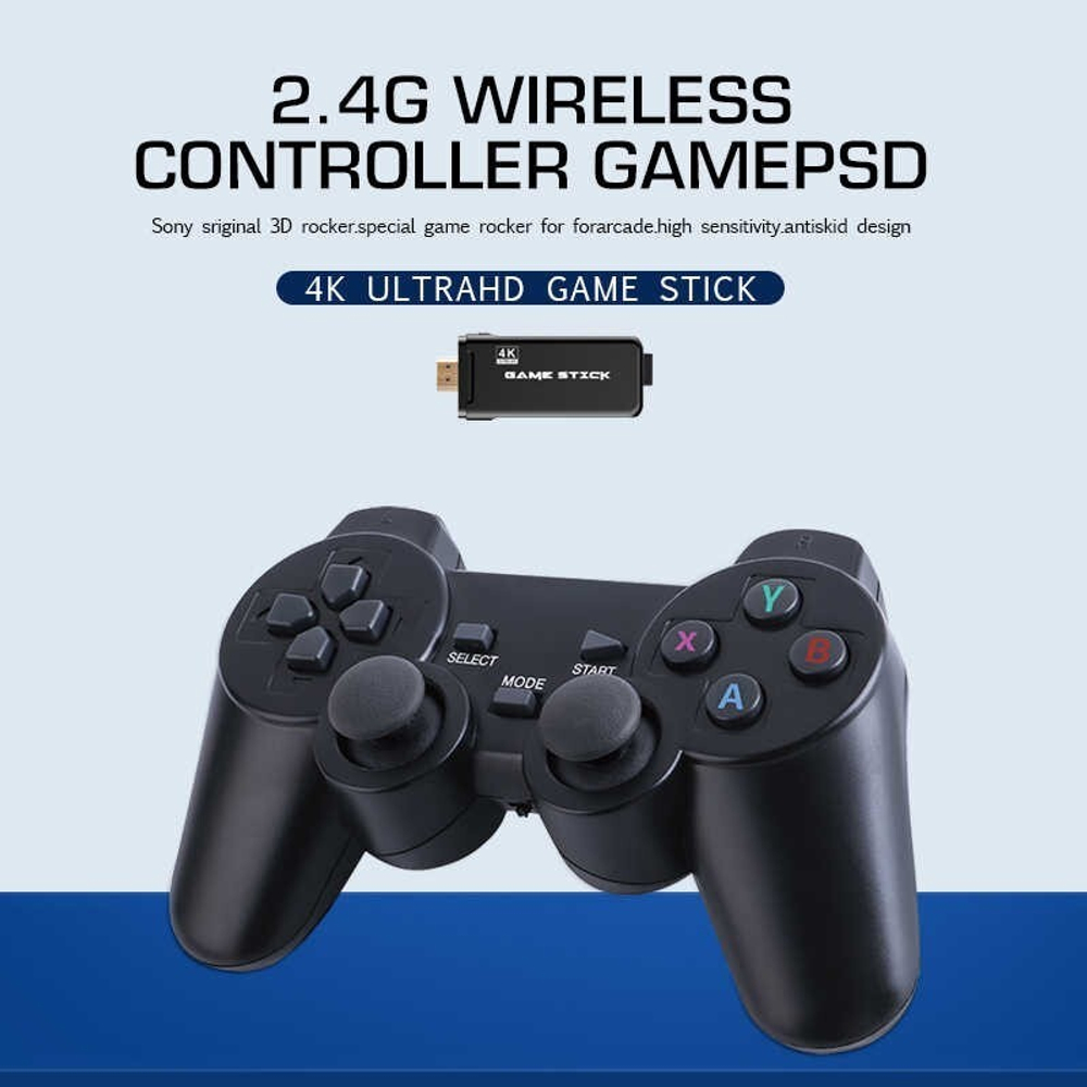 Игровая приставка 4K с бесроводными геймпадами FC/GBA/GB/GBC/MD/SFC/PS1/ATARI (3500 игр)