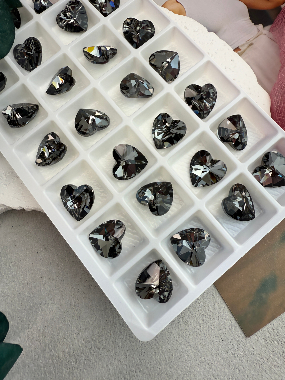 Подвеска сердце из хрустального стекла, heart 12 мм, 2 штуки, серый