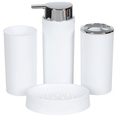 Набор для ванной 4 пр, Аника, бел, пластик, стак,подс д/зуб щет,дозат д/мыла,мыл-ца, Y9-077