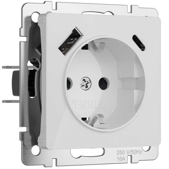 Розетка Werkel с заземлением, шторками и USB тип A+C белый акрил W1171741 4690389197345