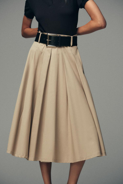 ZARA КОМБИНИРОВАННОЕ ПЛАТЬЕ С ПОЯСОМ, ПЕСОЧНЫЙ/ЧЕРНЫЙ