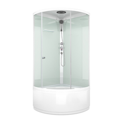 Душевая кабина MELODIA JIVE 900х900х218мм высокий поддон, белые стенки с крышей, прозр.стекло, бел.профиль, смесителем и аксессуарами MB02002