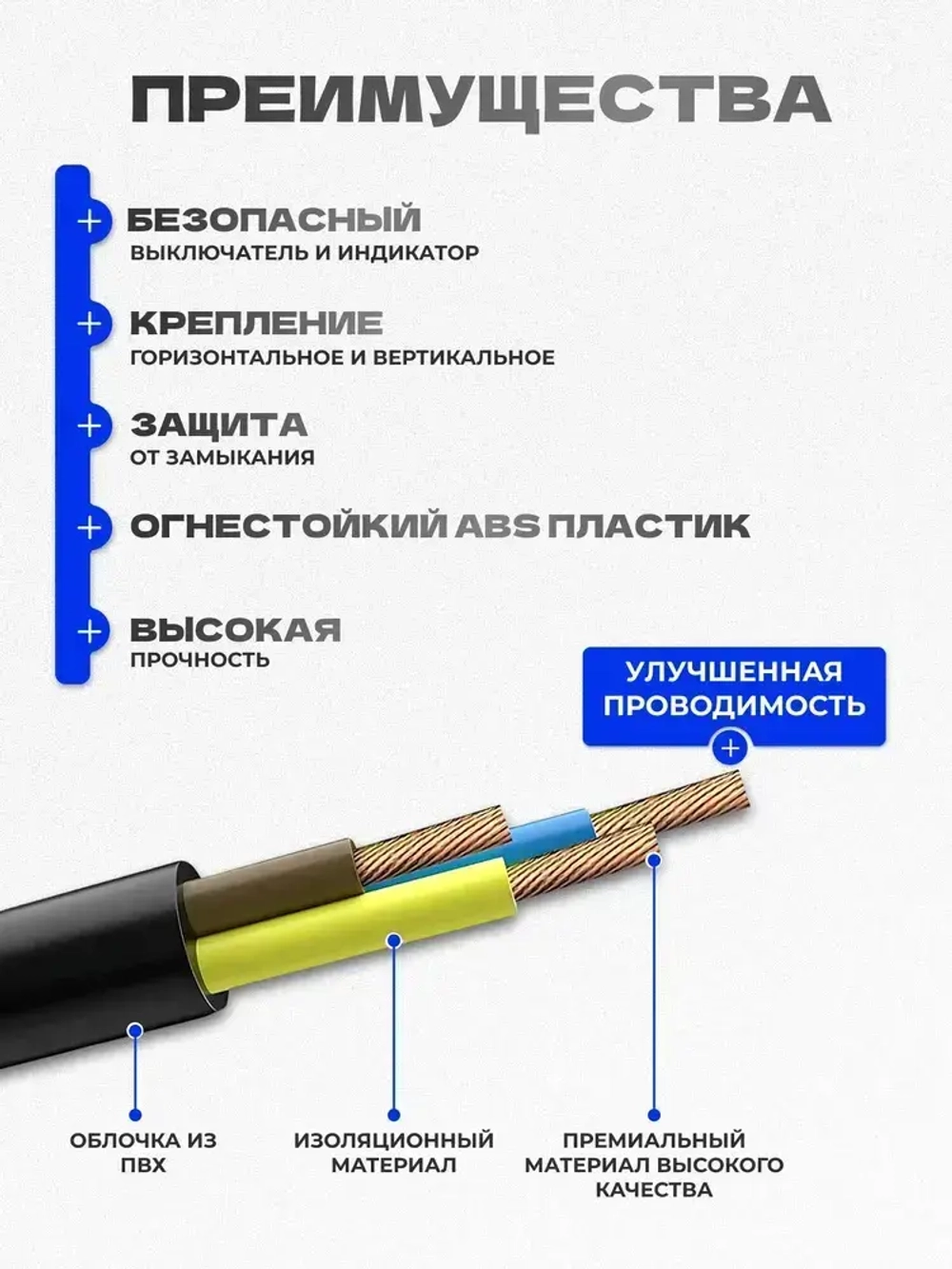 Универсальный удлинитель сетевой фильтр с предохранителем 3м, с usb, 8 розеток (переноска электрическая)