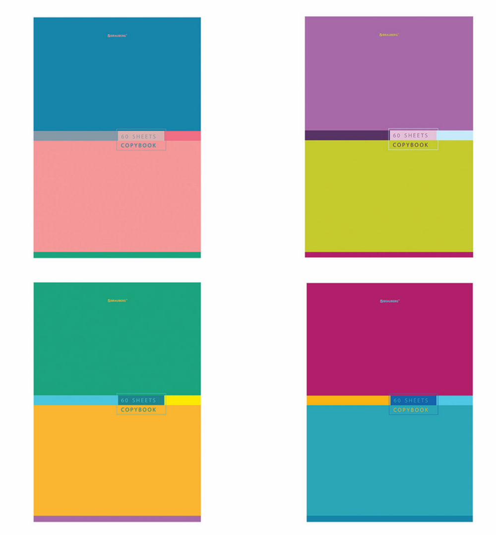 Тетрадь А4 60л. клетка "Color" скоба, в ассортименте (BRAUBERG)
