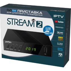 Приставка для цифрового ТВ Perfeo DVB-T2 / C приставка "STREAM-2" для цифр.TV, Wi-Fi, IPTV, HDMI, 2 USB, DolbyDigital, пульт ДУ [PF_A4488 ]