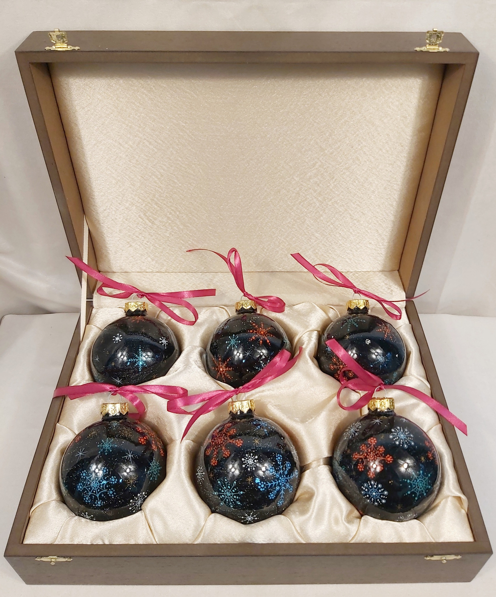 Сувенирный набор из 6-х новогодних шаров с ручной росписью Палех "Сказки"