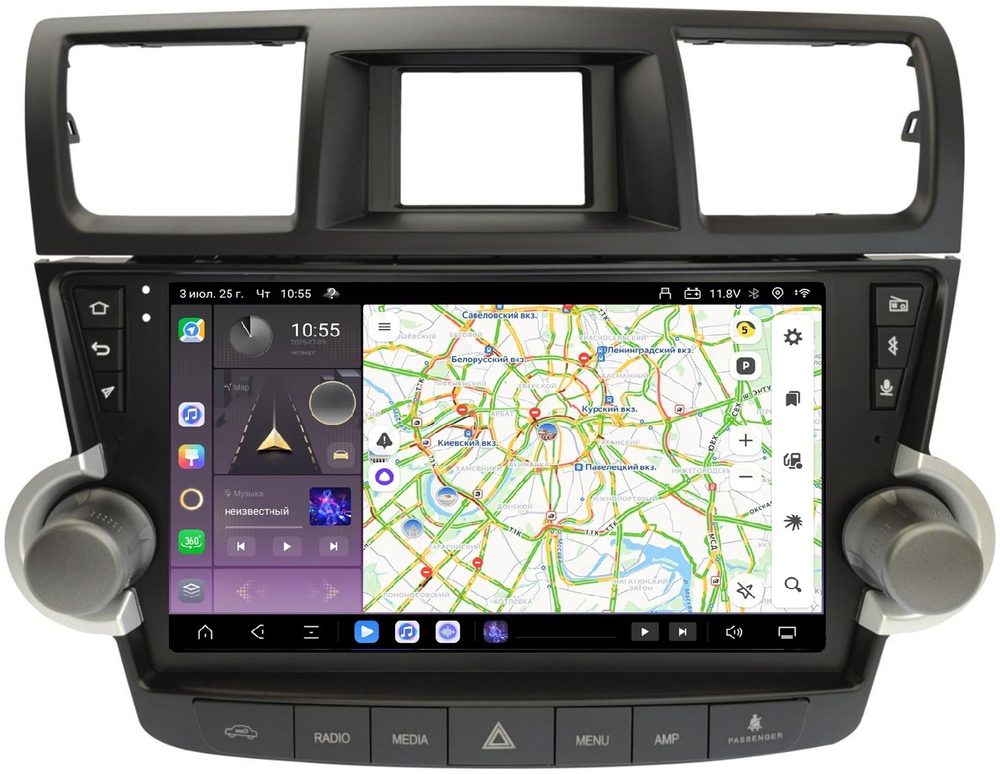 Магнитола для Toyota Highlander 2 2007-2013 XU40 - Carmedia SF-1431-2 (рамка кнопки + крутилки) QLed+2K, Android 13, TS20, CarPlay, 4G SIM-слот