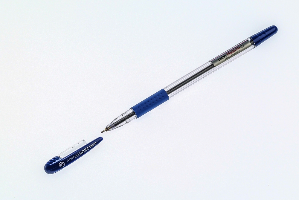 Ручка шариковая "Pronto" Cello синяя 0.6мм с резиновым упором корпус прозрачный пластиковый