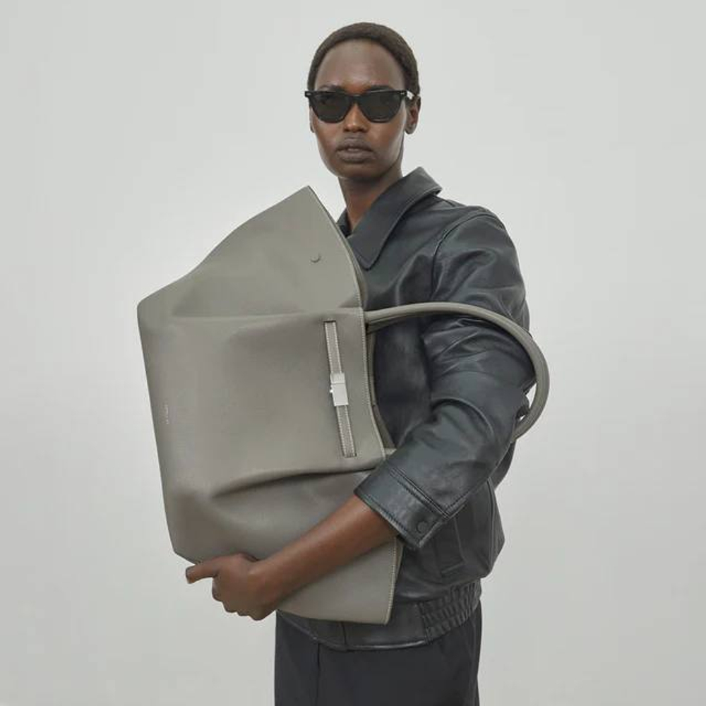 Сумка DeMellier The New York Stone Grey Small Grain Ecru Stitching