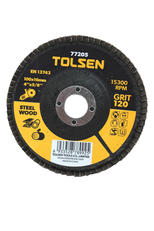 Диск шлифовальный лепестковый TOLSEN 100x16мм оксид алюминия P 120 77205