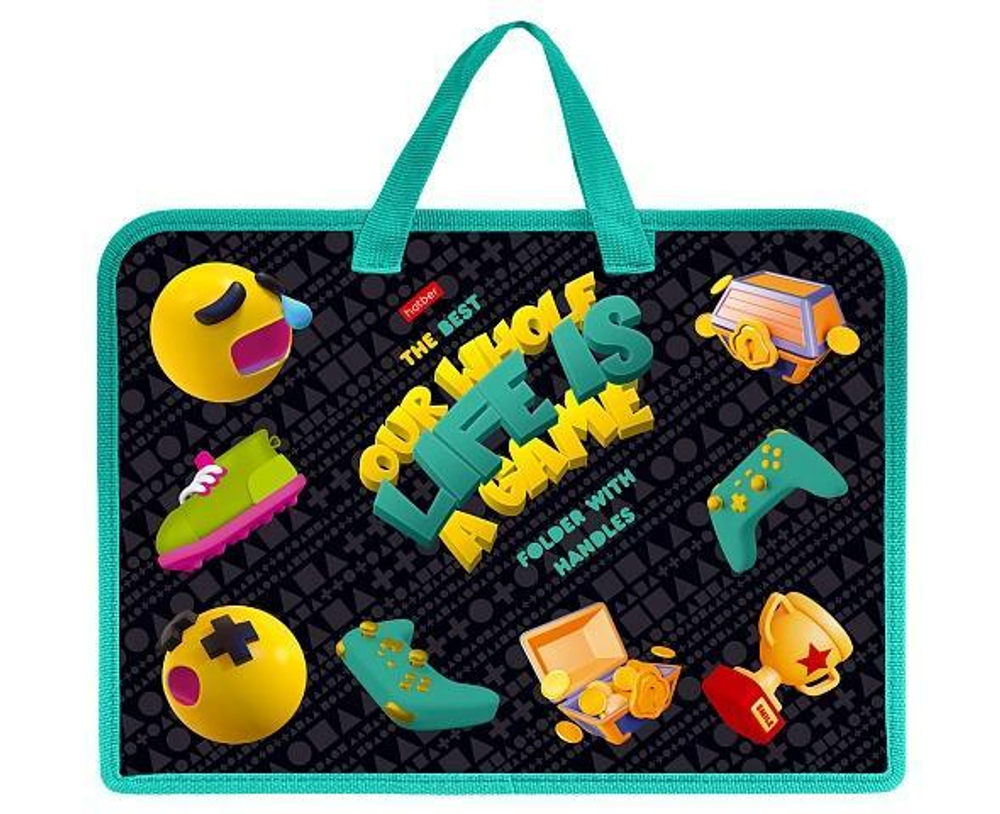 Папка для тетрадей А4ф пластик на молнии 1 отд. с ручками "Жизнь как игра" (Хатбер)