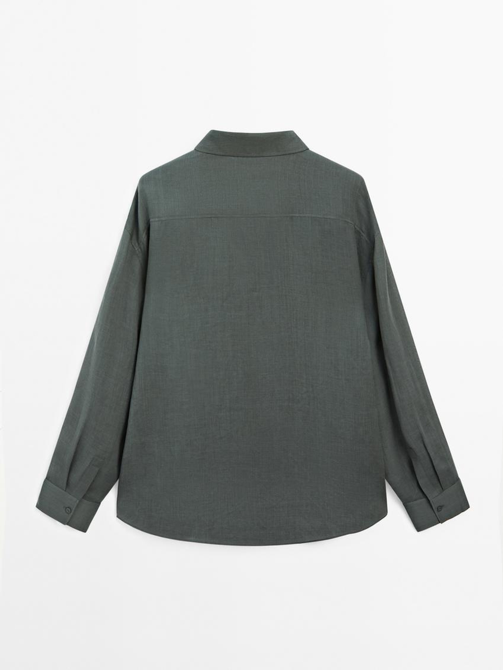 Massimo Dutti Рубашка свободного кроя из смесовой ткани рами, зеленый