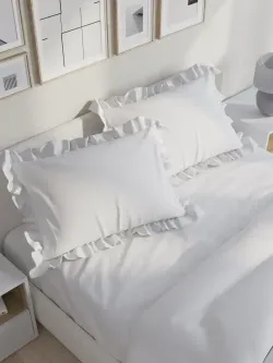 Декоративная наволочка с рюшами, оборками "Беляночка" 50х70 см, 1 шт, без молнии