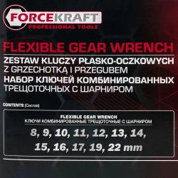 Набор ключей комбинированных трещоточных с шарниром 12пр. FORCEKRAFT FK-10338
