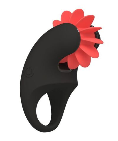 Черное эрекционное кольцо KISS с движущимися лепестками (Цвет: черный с красным)
