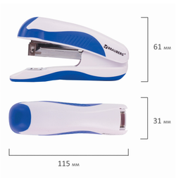 Степлер №24/6, 26/6 BRAUBERG "JET PRO", до 25 листов, эргономичный, бело-синий, 228584