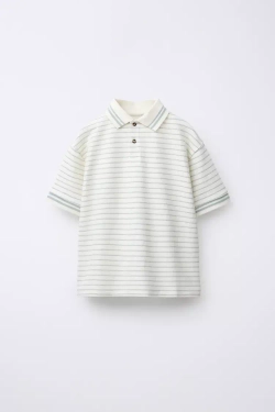 ZARA ПОЛО В ПОЛОСКУ В СТИЛЕ РУСТИК, ЭКРЮ