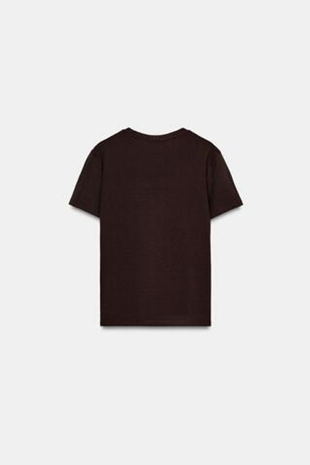 ZARA ФУТБОЛКА С МЕТАЛЛИЗИРОВАННЫМ ПРИНТОМ, КОРИЧНЕВЫЙ