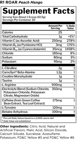 Rule One Roar Pre-Workout 315 gr Персик Манго , Предтренировочный комплекс