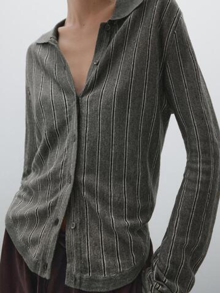 Massimo Dutti Кардиган из 100% льна в полоску, зеленоватый