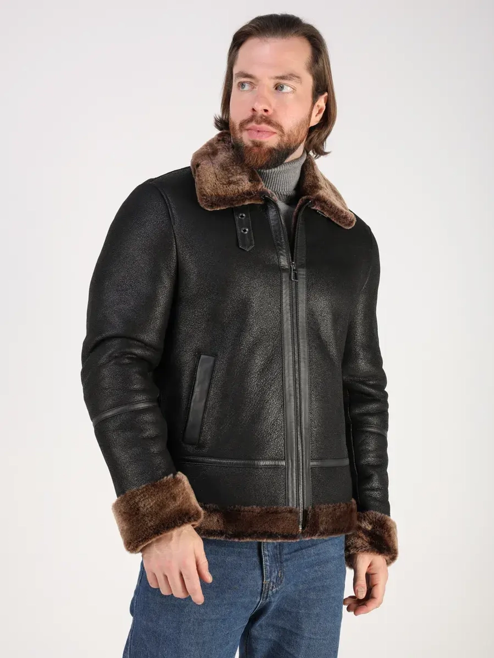 Дубленка зимняя куртка натуральная авиатор пилот