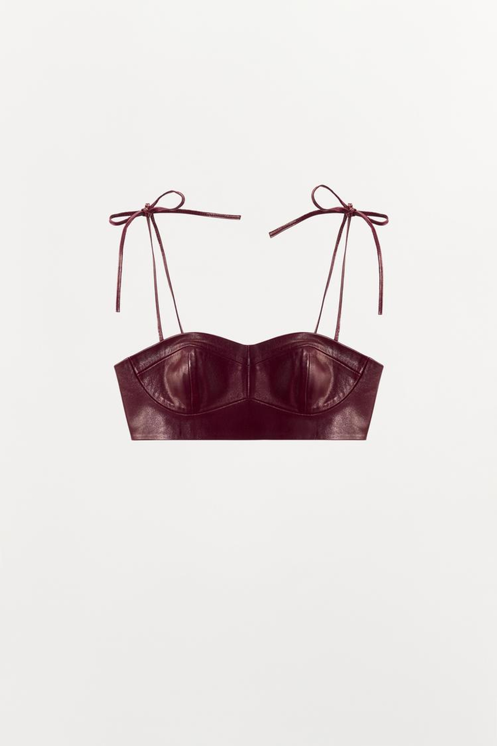 ZARA МИНИ-ТОП ИЗ 100% КОЖИ, ГРАНАТОВЫЙ