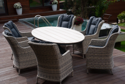 Комплекты садовой мебели из искусственного ротанга : обеденный стол ЛУГАНО ( 2.2Х 1.14 м) + 6 кресел БЕРГАМО(цвет серый)